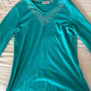 Elegant Teal Long Sleeve Top with design